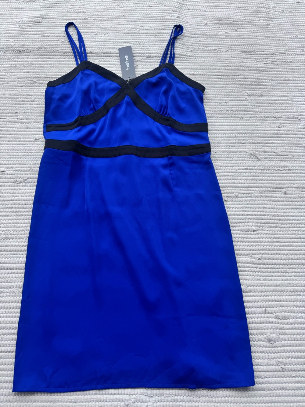 Bebe Blue Contrast Trim Strappy Midi Dress Y2K Glam Size 10 - Picture 2 of 9